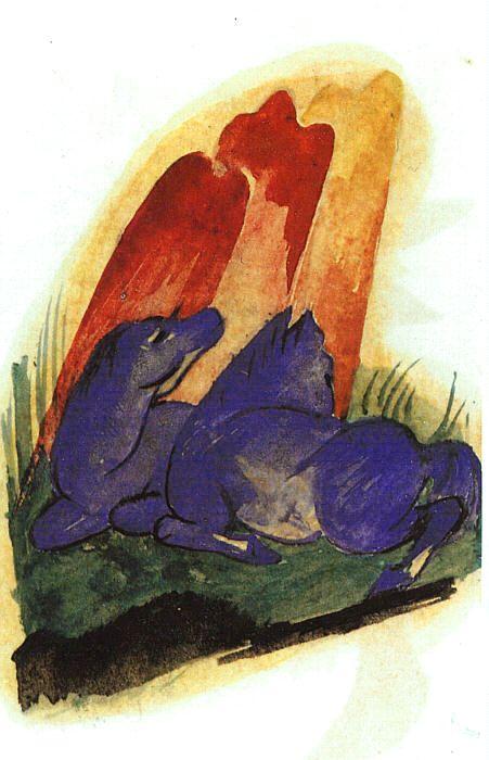 Franz Marc Two Blue Horses in front of a Red Rock Sweden oil painting art